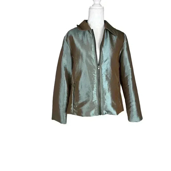 Chico's Iridescent Metallic Green Zip Up Jacket size 1 - Picture 1 of 9